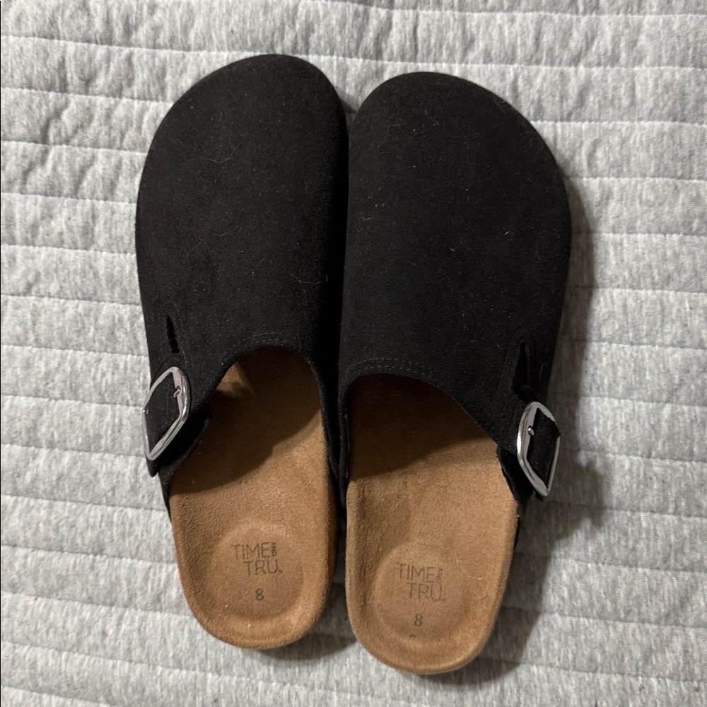 Time and Tru Black Slip-On Buckle Clogs